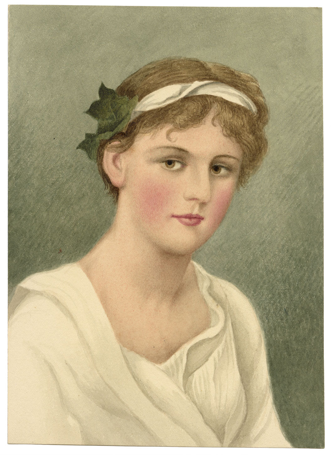 Portrait of a Woman in Classical Dress – Original 1890s watercolour painting
