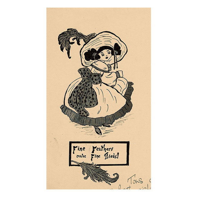 Art Deco Cartoon 'Fine Feathers Make Fine Birds' – 1920s pen & ink drawing