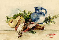 P.V. Boston, Still Life with Dead Bird – Original 1906 watercolour painting