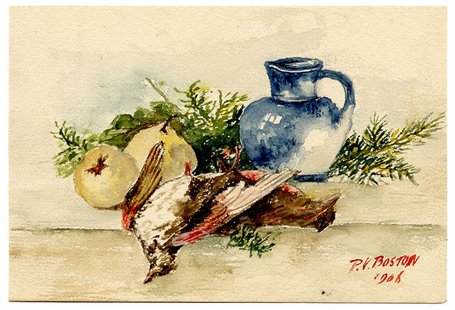 P.V. Boston, Still Life with Dead Bird – Original 1906 watercolour painting