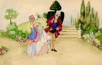 K.B.L., Courting Couple 18th-century – Original 1935 watercolour painting