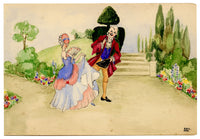 K.B.L., Courting Couple 18th-century – Original 1935 watercolour painting