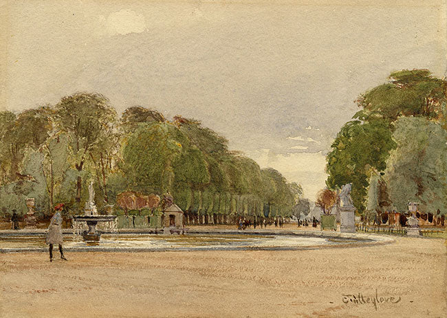 John Fulleylove RI, Tuileries Gardens, Paris – late C19th watercolour painting