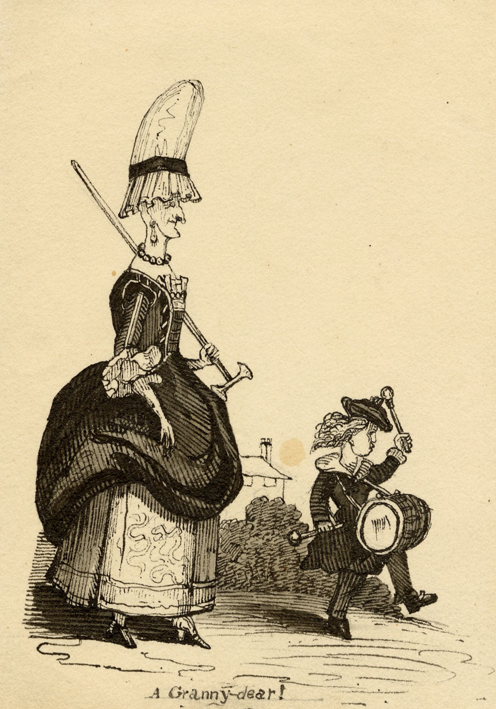 A Granny-dear! Caricature Cartoon – Original c.1830 pen & ink drawing