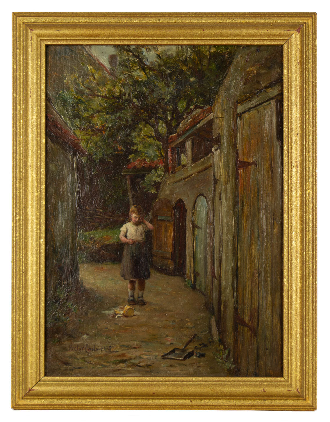 Hector Chalmers RSA, Spilt Milk – Original late 19th-century framed oil painting