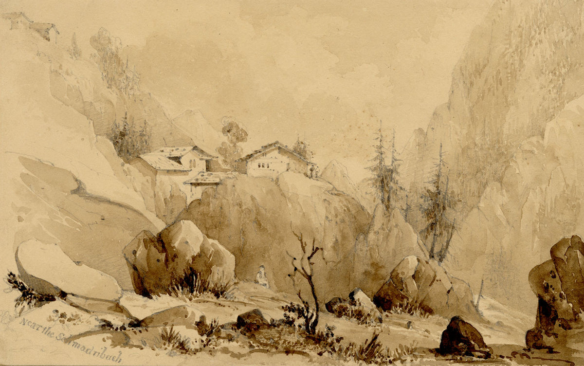 Caroline Pearson, Near the Schmadribach Falls, Switzerland – c.1836 watercolour