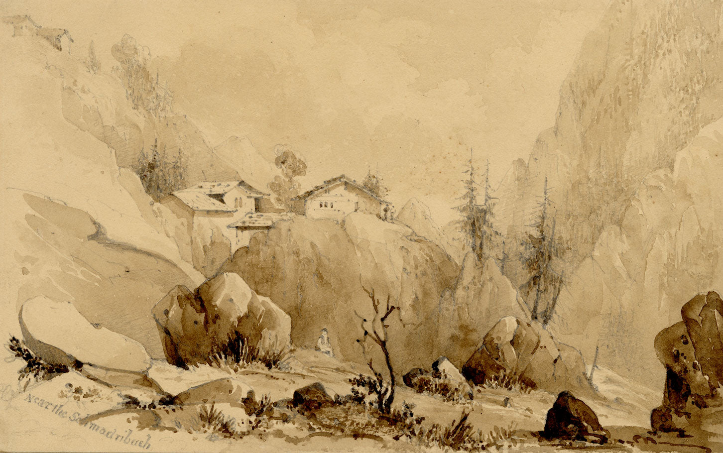 Caroline Pearson, Near the Schmadribach Falls, Switzerland – c.1836 watercolour