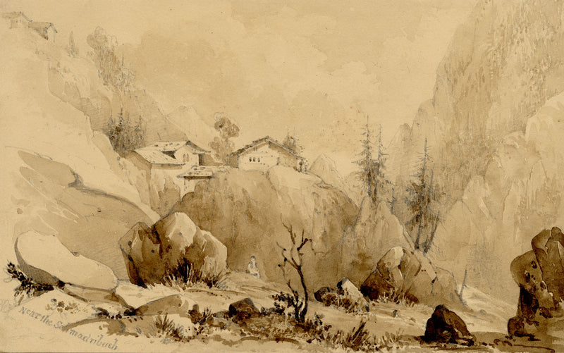 Caroline Pearson, Near the Schmadribach Falls, Switzerland – c.1836 watercolour