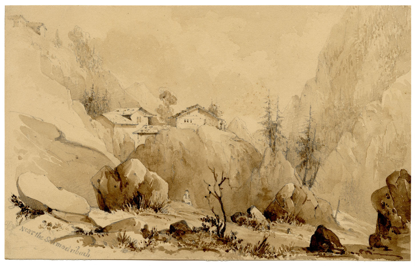 Caroline Pearson, Vicino alle cascate di Schmadribach, Svizzera – acquerello c.1836