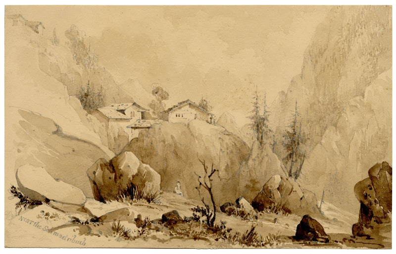 Caroline Pearson, Vicino alle cascate di Schmadribach, Svizzera – acquerello c.1836