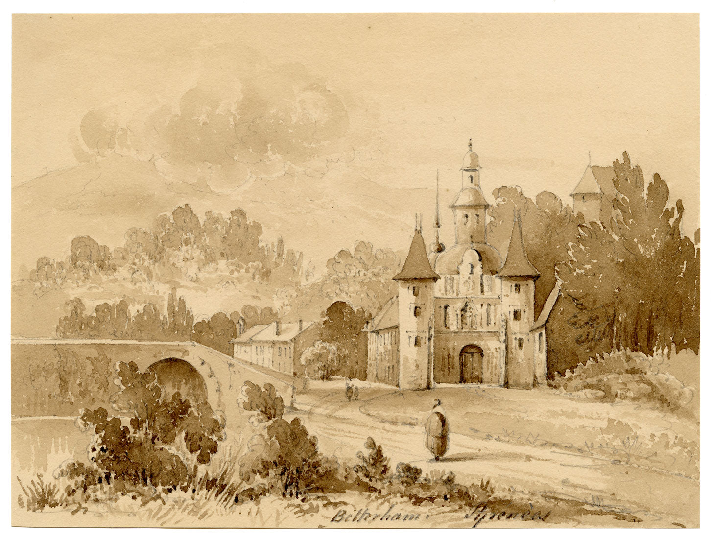 Caroline Pearson, Santuario di Bétharram, Pirenei, Francia – acquerello c.1835