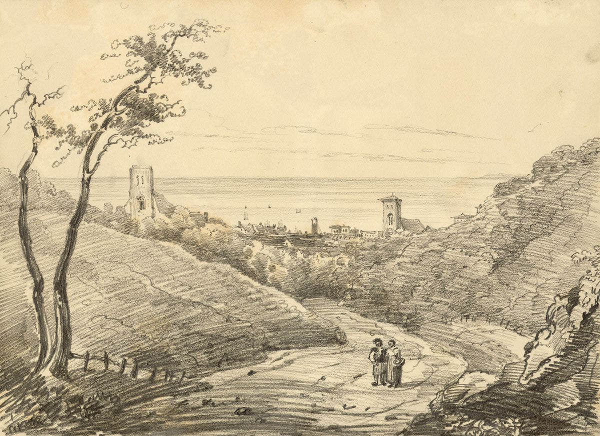 Henry William Burgess, Continental Sea View – Original c.1830s graphite drawing