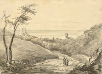 Henry William Burgess, Continental Sea View – Original c.1830s graphite drawing