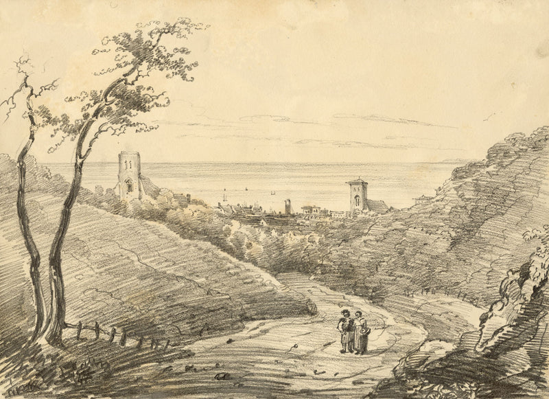 Henry William Burgess, Continental Sea View – Original c.1830s graphite drawing