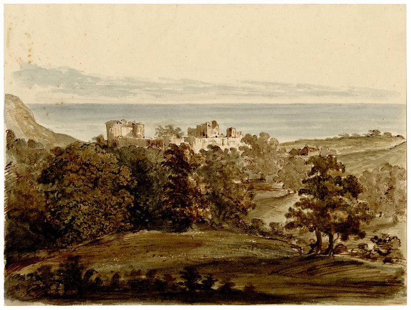 Henry William Burgess, Sea View with Castle Ruin – c.1829 watercolour painting
