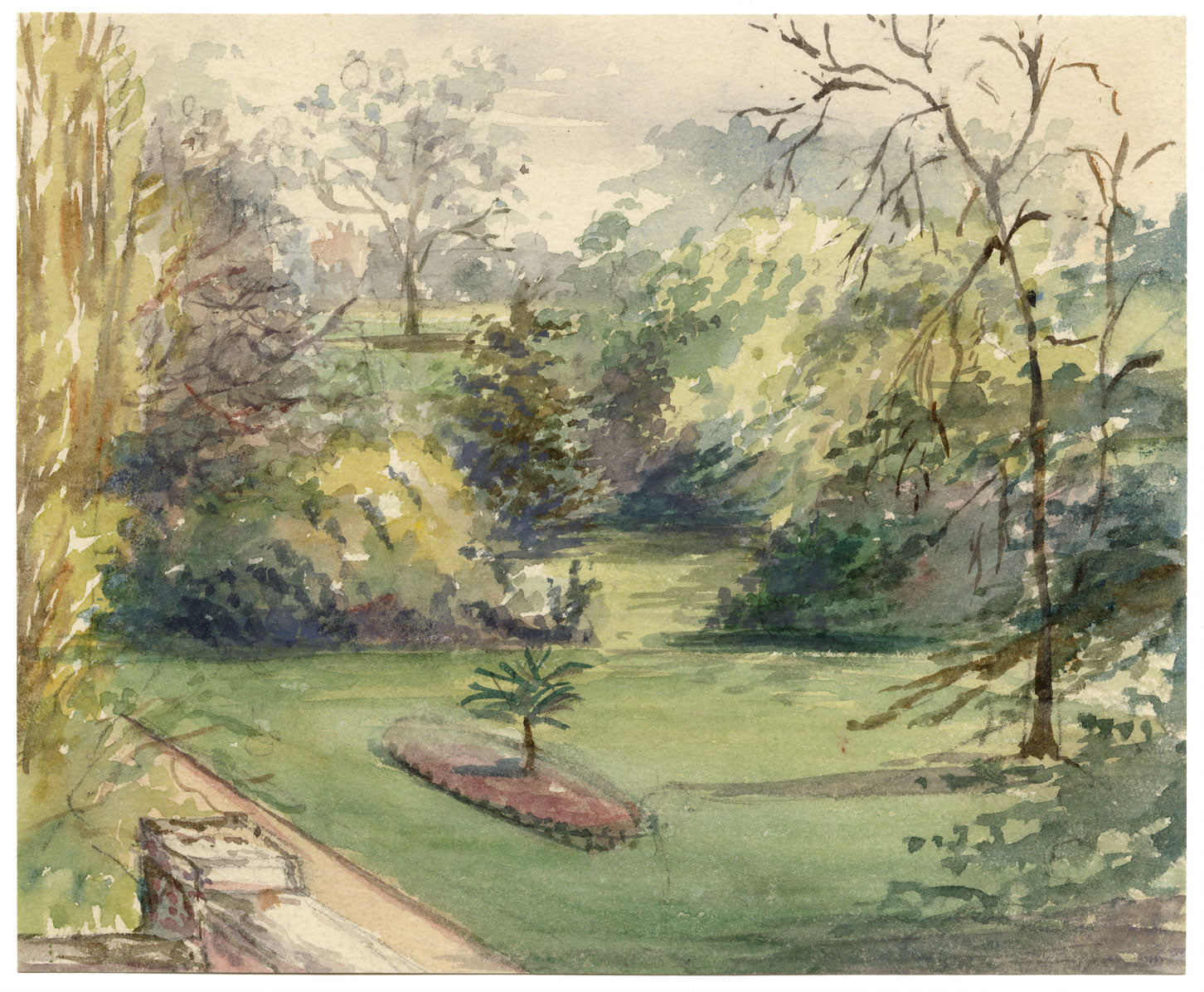 M. Conway, Garden at Woodhays, Wimbledon – Original 1876 watercolour painting