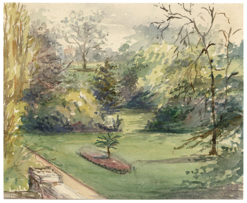 M. Conway, Garden at Woodhays, Wimbledon – Original 1876 watercolour painting
