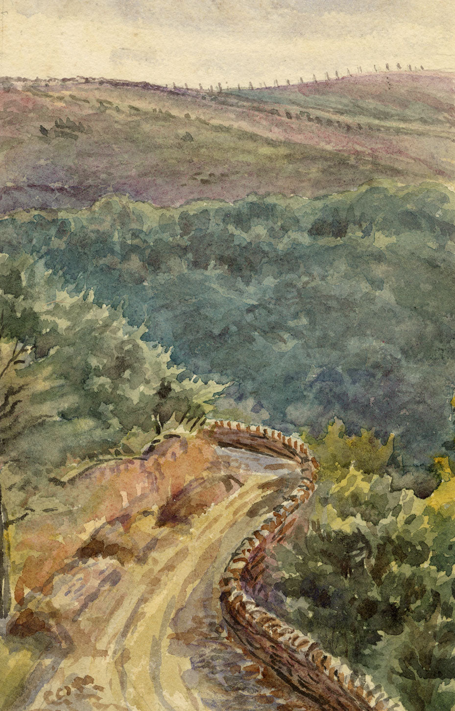 M. Conway, From Glen Hotel, Woody Bay, Lynton, Devon – 1896 watercolour painting