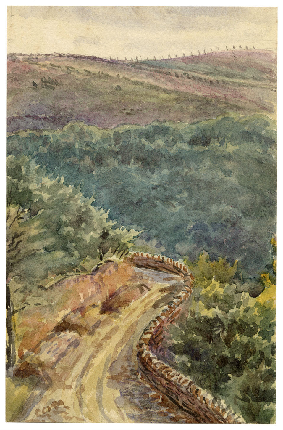 M. Conway, From Glen Hotel, Woody Bay, Lynton, Devon – 1896 watercolour painting