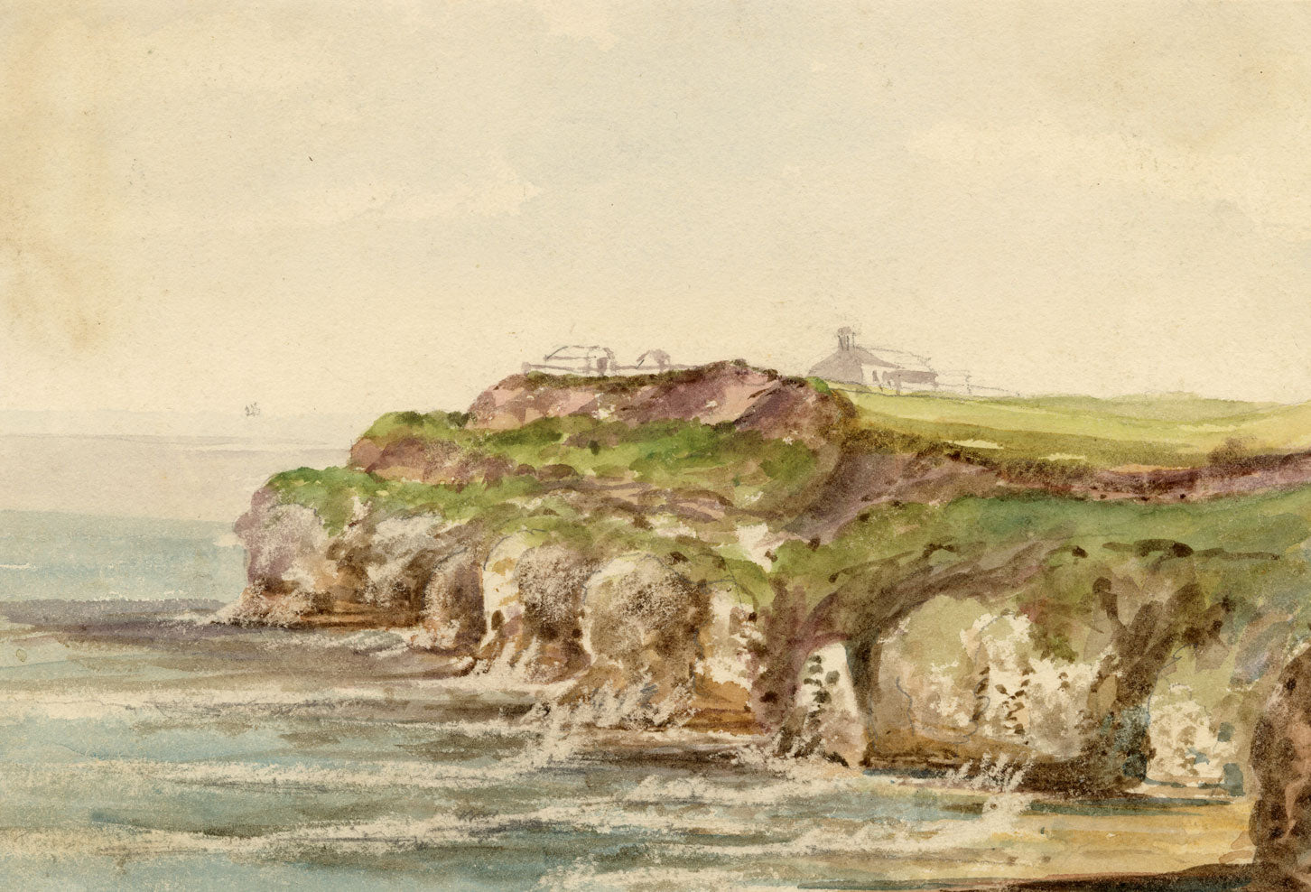 M. Conway, Flamborough Head, Yorkshire Coast – 1877 watercolour painting