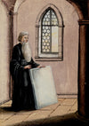 Leopold Billek, Medieval Monk with Stone Tablet – c.1820 gouache painting