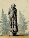 Leopold Billek, Hercules Statue – Original c.1820 gouache painting