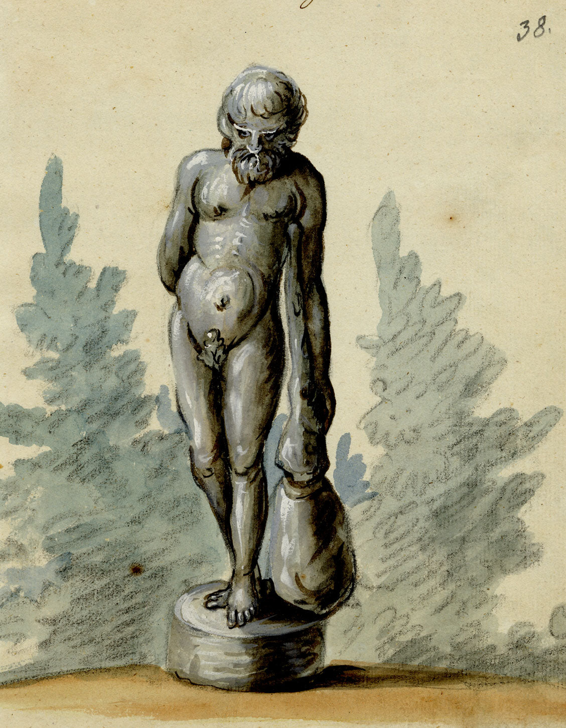 Leopold Billek, Hercules Statue – Original c.1820 gouache painting