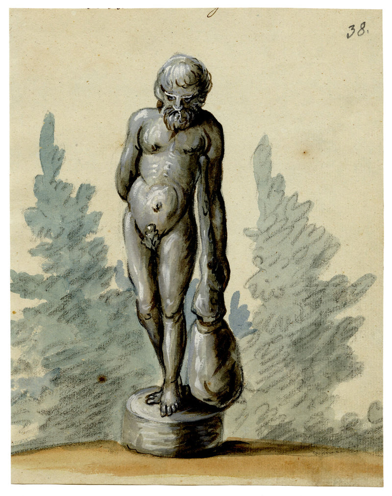 Leopold Billek, Hercules Statue – Original c.1820 gouache painting