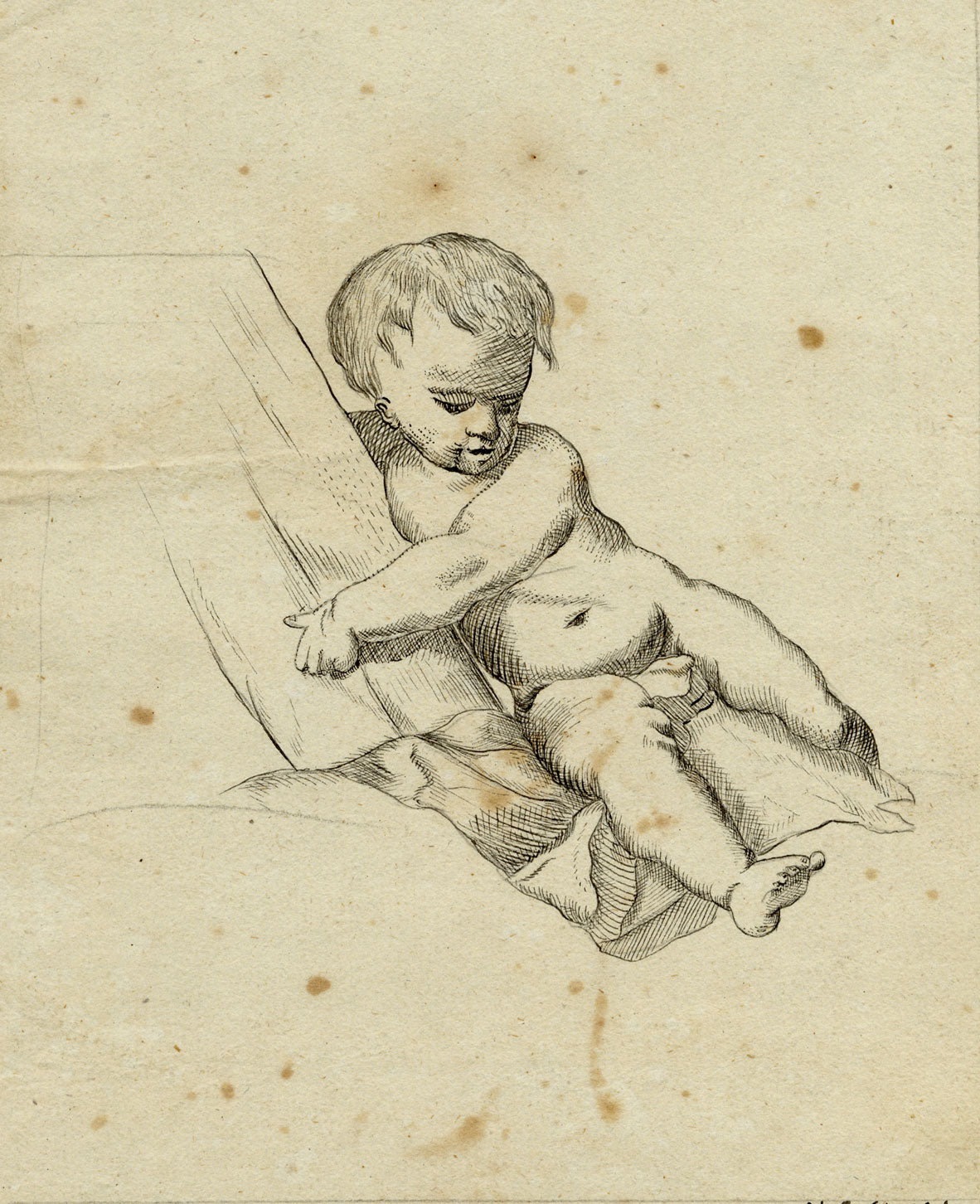 Leopold Billek, Baby Study – Original c.1820 pen & ink drawing