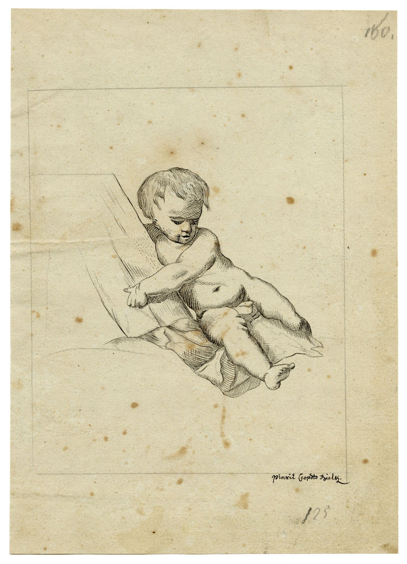 Leopold Billek, Baby Study – Original c.1820 pen & ink drawing