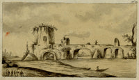Leopold Billek, Bridge Ruin in the Roman Campagna – c.1820 watercolour painting