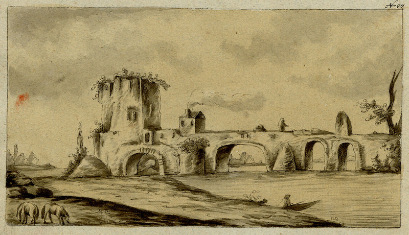 Leopold Billek, Bridge Ruin in the Roman Campagna – c.1820 watercolour painting
