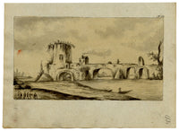 Leopold Billek, Bridge Ruin in the Roman Campagna – c.1820 watercolour painting