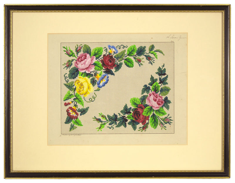 Berlin Woolwork Handpainted Floral Design – mid-19th-century gouache painting