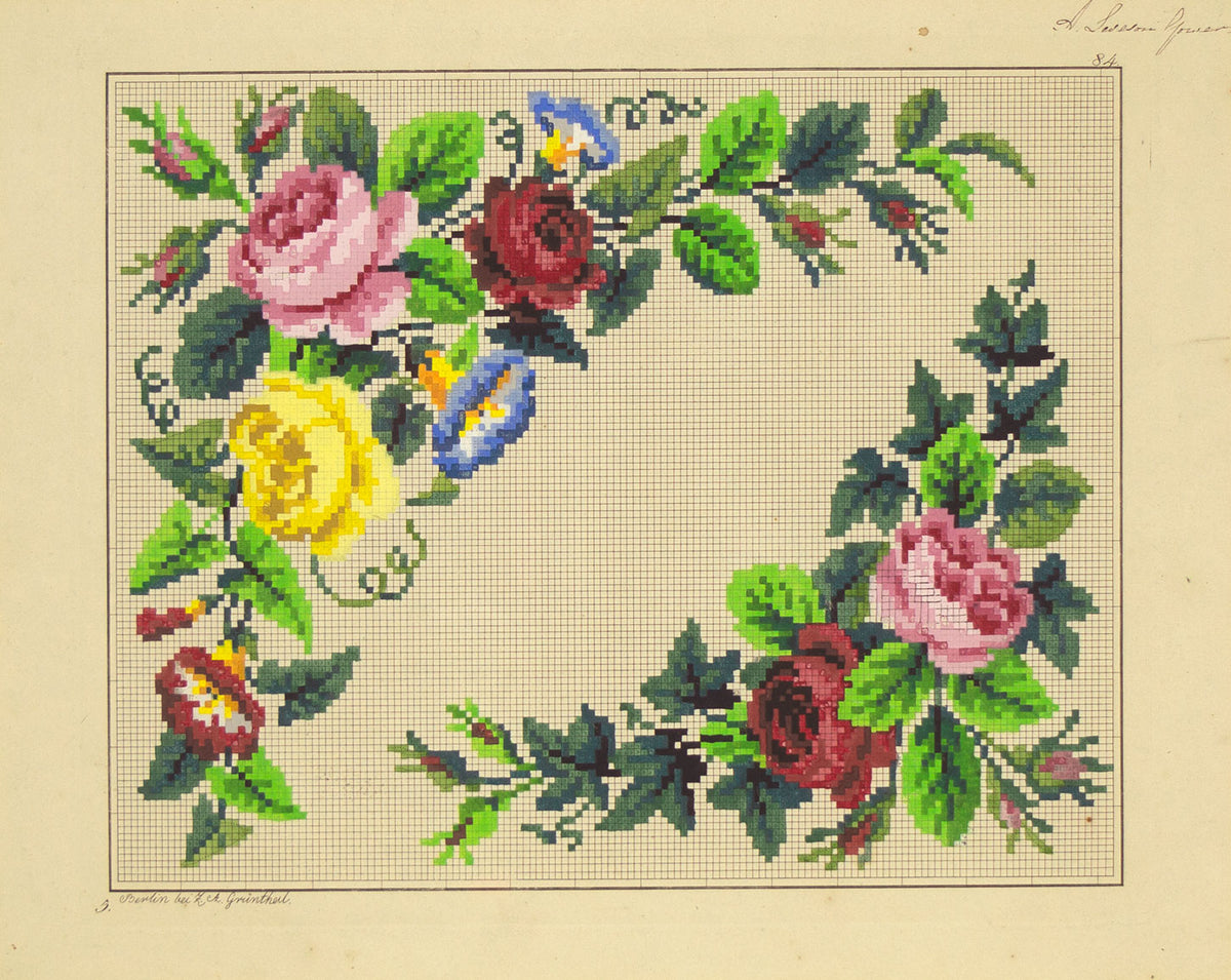Berlin Woolwork Handpainted Floral Design – mid-19th-century gouache painting