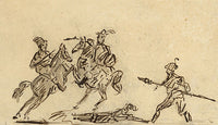 Hoppner, Horse Battle with Spears – early 19th-century pen & ink drawing