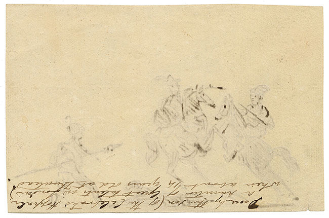 Hoppner, Batalla de caballos con lanzas – dibujo a pluma y tinta de principios del siglo XIX