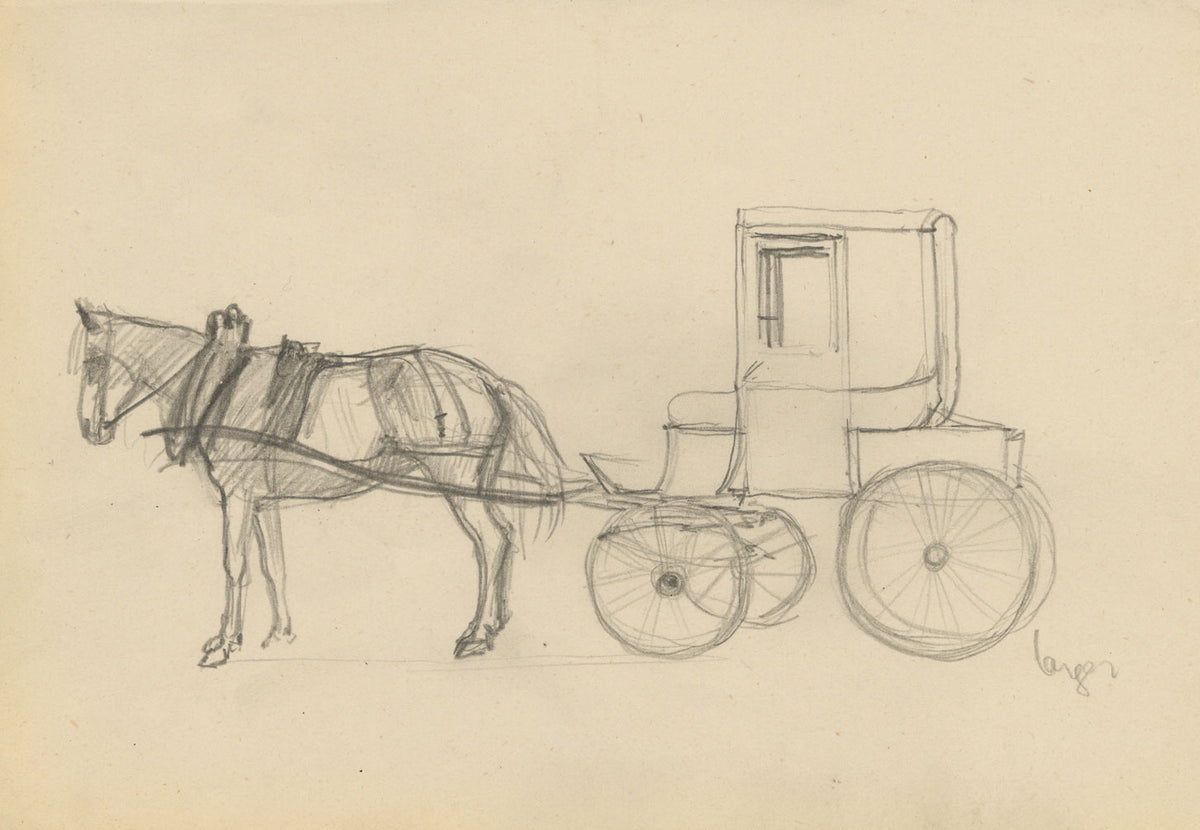 Frank L. Emanuel, Horse & Carriage – early 20th-century graphite drawing