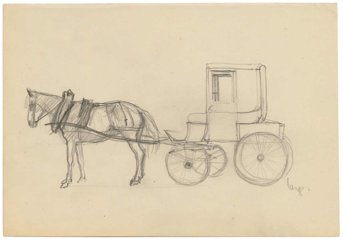 Frank L. Emanuel, Horse & Carriage – early 20th-century graphite drawing