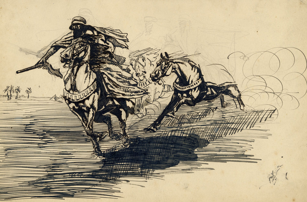 Possibly George Percy Jacomb-Hood RBA, Arabian Horseman –1920s pen & ink drawing