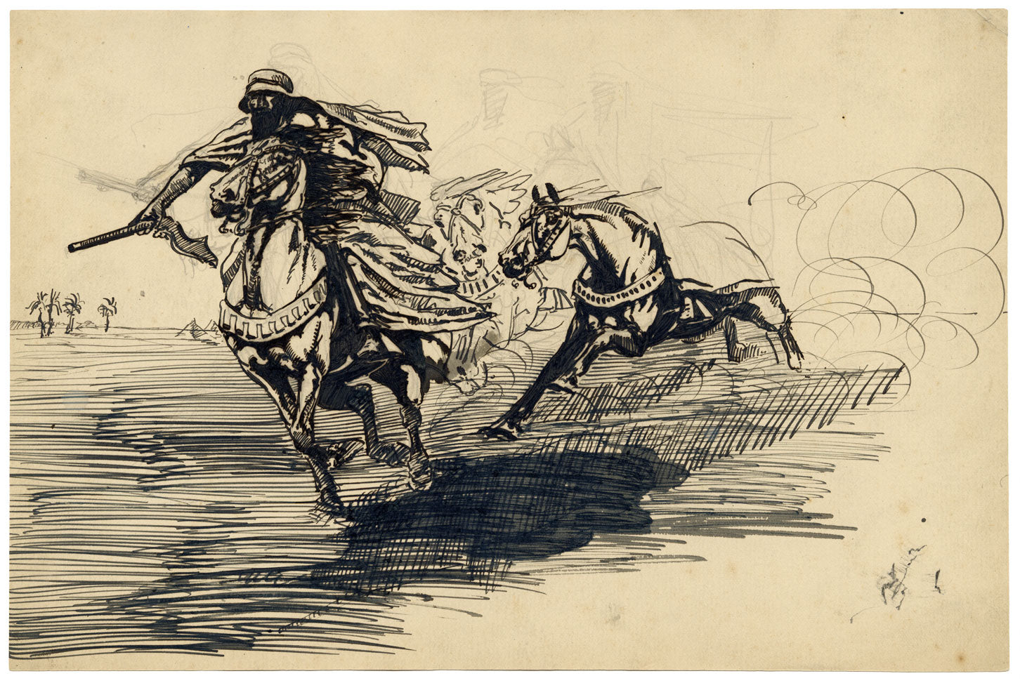 Possibly George Percy Jacomb-Hood RBA, Arabian Horseman –1920s pen & ink drawing