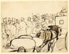 Attrib. John Leech, Gathered Crowd with Horse & Carriage – mid-C19th ink drawing