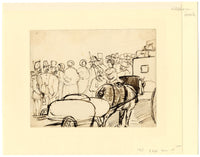 Attrib. John Leech, Gathered Crowd with Horse & Carriage – mid-C19th ink drawing