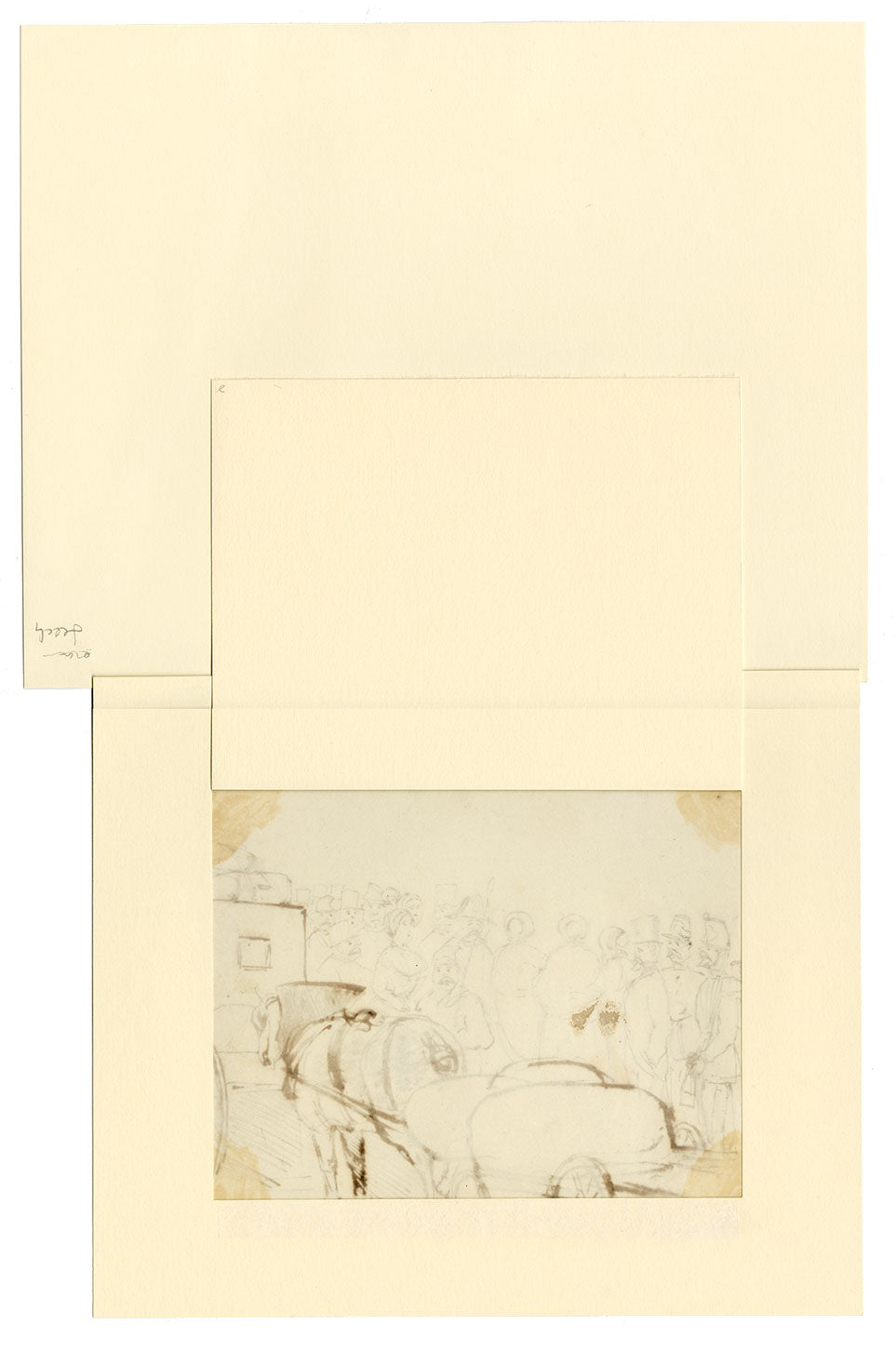 Attrib. John Leech, Gathered Crowd with Horse & Carriage – mid-C19th ink drawing