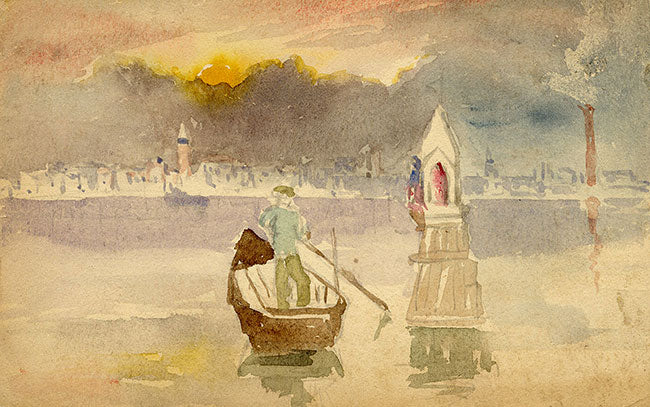 Alice Horton, Venice Lagoon at Sundown – Original 1901 watercolour painting