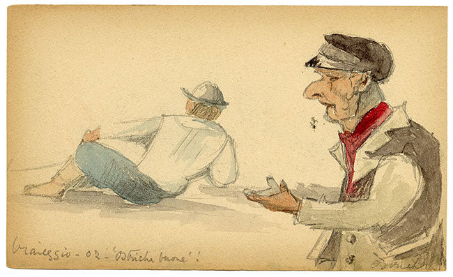 Alice Horton, Figure Studies at Viareggio, Italy – 1902 watercolour painting