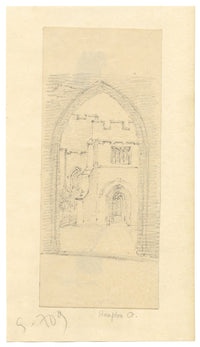 Palacio de Hampton Court, Arco – Dibujo original en grafito de mediados del siglo XIX