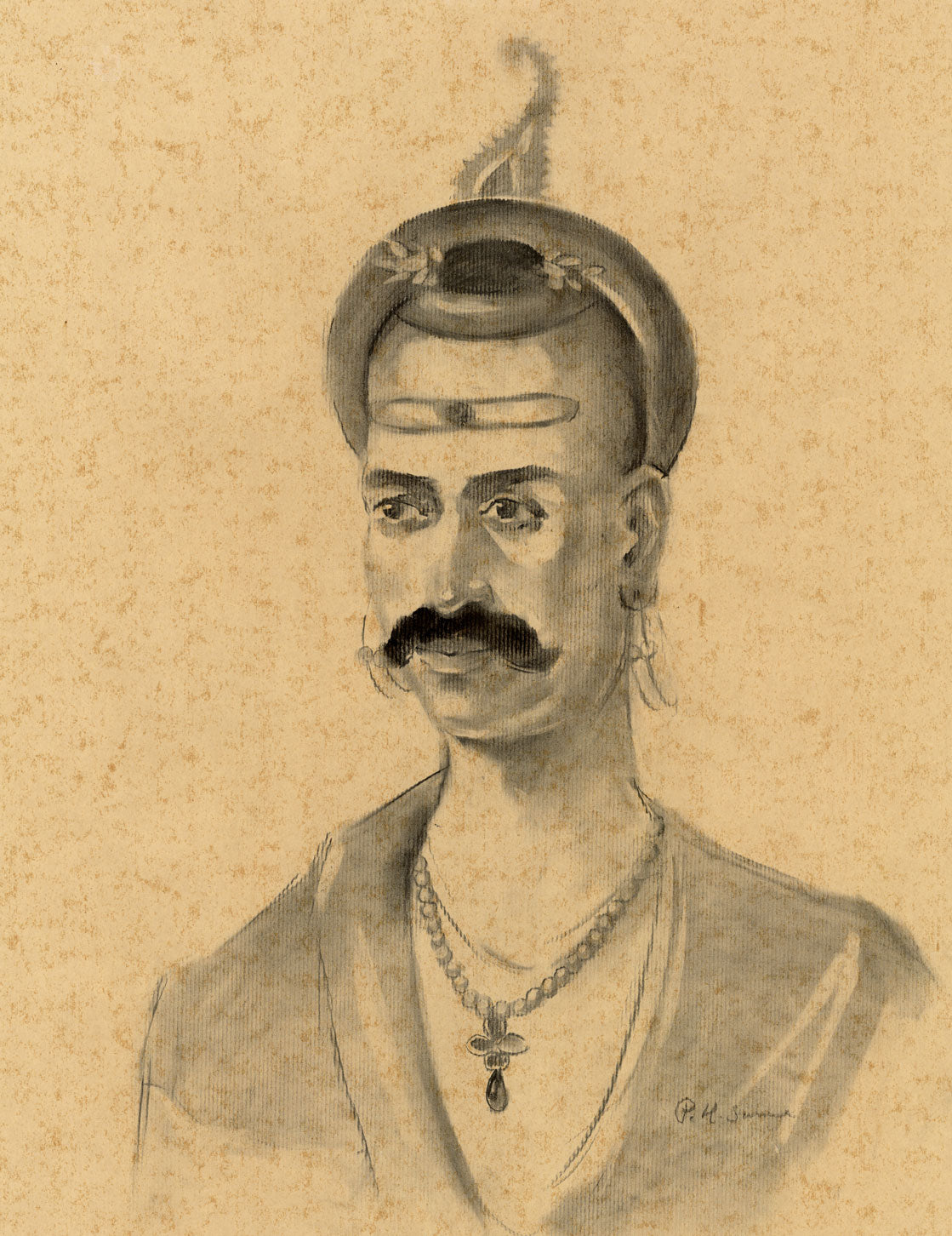 Prakash Hari Sonawane, Portrait of Baji Rao I – contemporary charcoal drawing