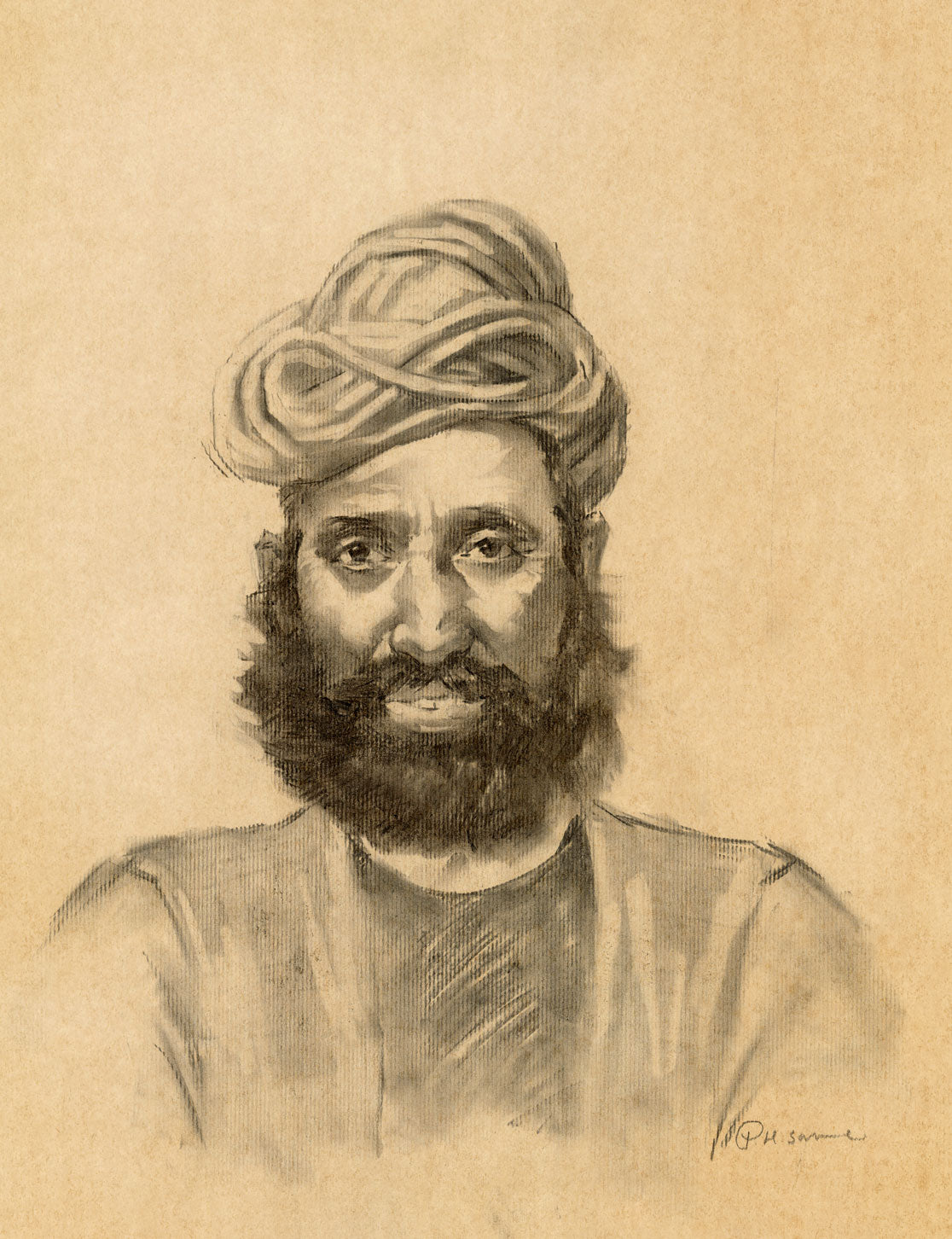 Prakash Hari Sonawane, Portrait of Roop Singh – contemporary charcoal drawing