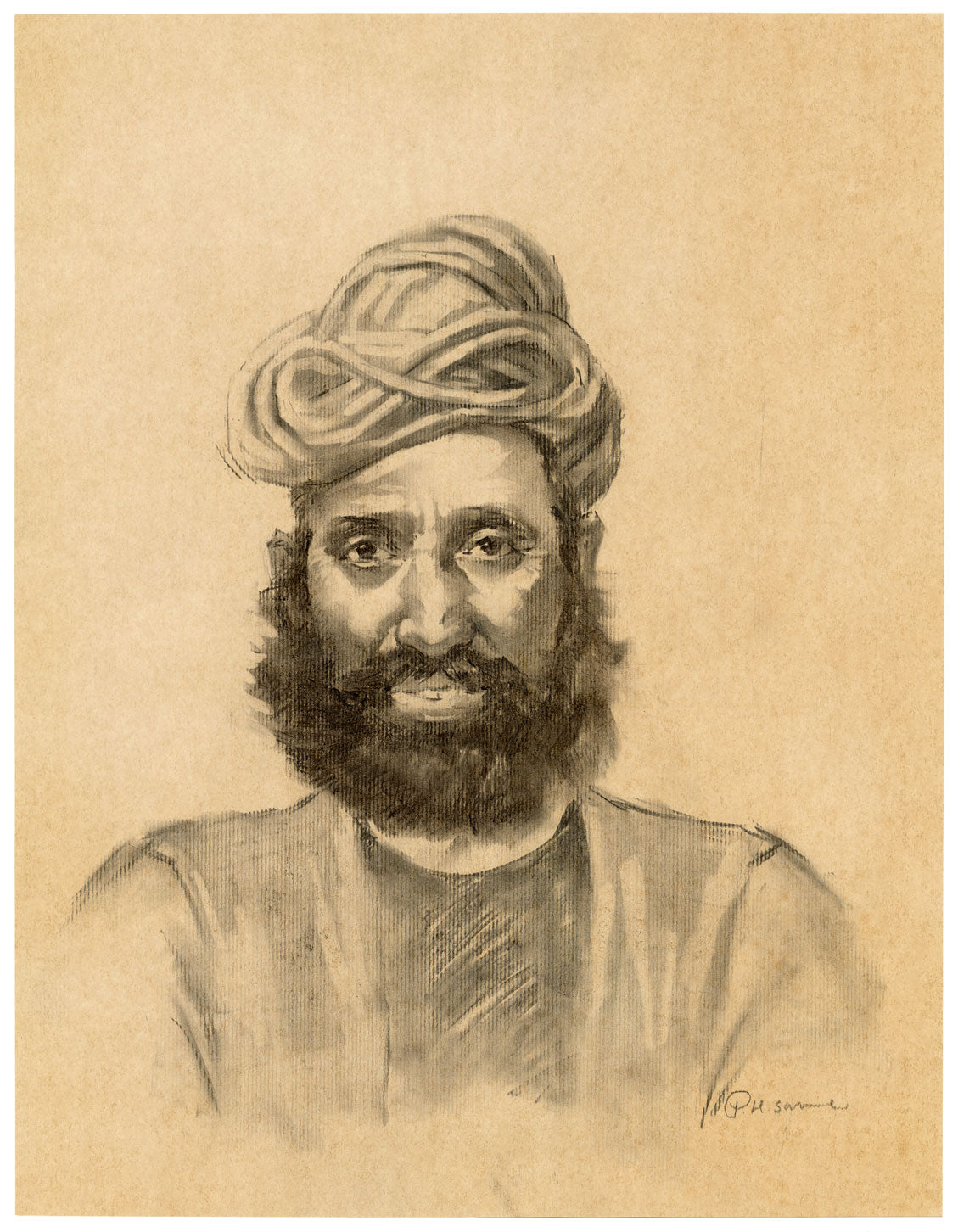 Prakash Hari Sonawane, Portrait of Roop Singh – contemporary charcoal drawing
